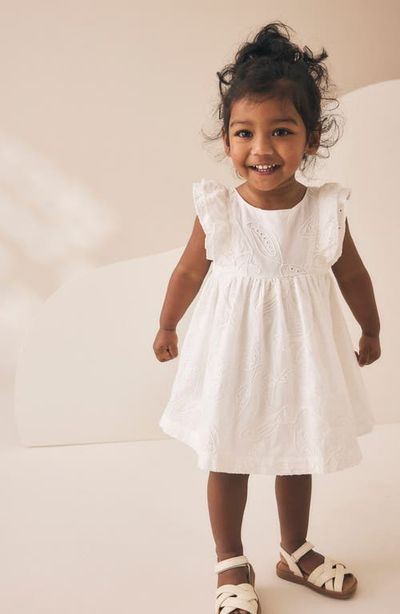 NEXT NEXT Kids' Embroidered Flutter Sleeve Cotton Dress