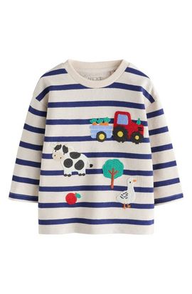 NEXT NEXT Kids' Farm Appliqué Stripe Cotton Shirt