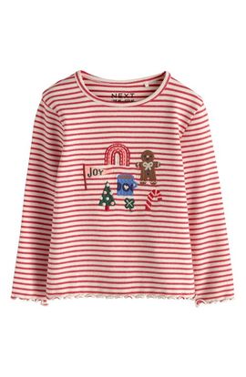 NEXT NEXT Kids' Festive Rib Long Sleeve Stretch Cotton Top