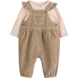 NEXT NEXT Kids' Frill Corduroy Dungaree & Bodysuit Set
