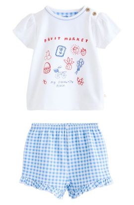 NEXT NEXT Kids' Fruit Market Embroidered T-Shirt & Gingham Shorts Set