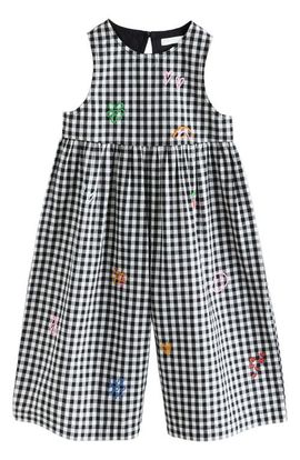 NEXT NEXT Kids' Gingham Embroidered Wide Leg Jumpsuit
