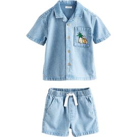 NEXT NEXT Kids' Graphic Denim Button-Up Top & Shorts Set