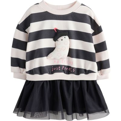 NEXT NEXT Kids' Halloween Appliqué Mixed Media Sweatshirt Dress