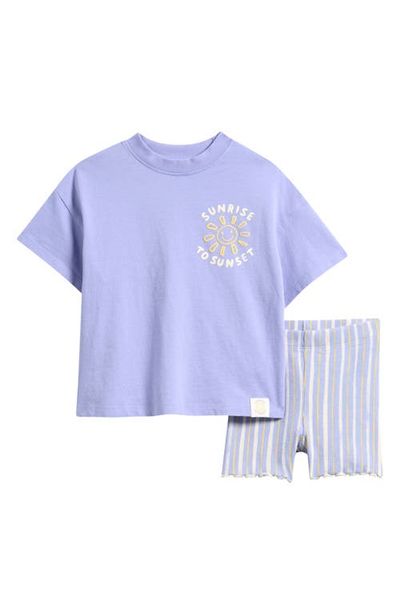 NEXT NEXT Kids' Hello Sun Cotton Graphic T-Shirt & Stripe Bike Shorts Set