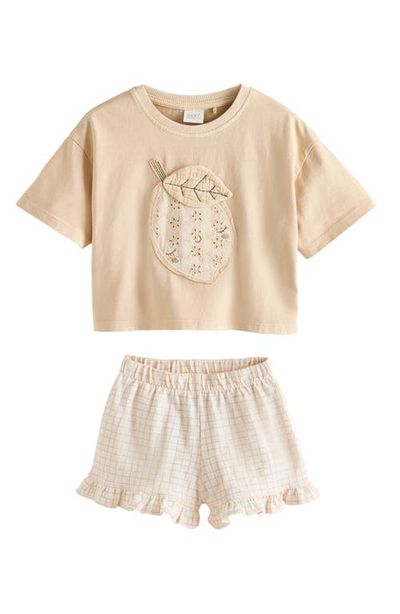 NEXT NEXT Kids' Lemon Appliqué T-Shirt & Frill Shorts Set