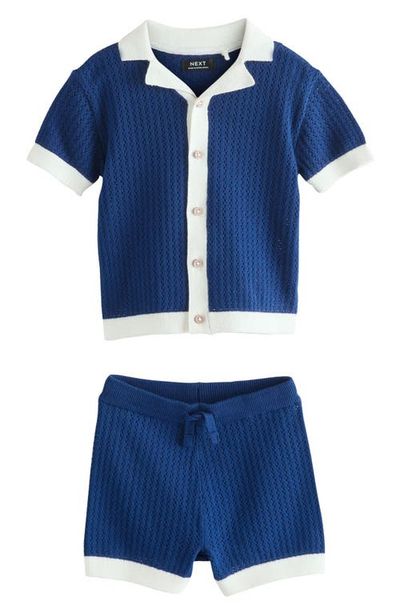 NEXT NEXT Kids' Open Knit Camp Shirt & Shorts Set