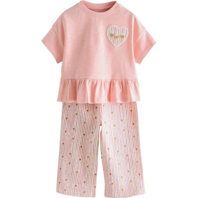 NEXT NEXT Kids' Peplum T-Shirt & Wide Leg Pants Set