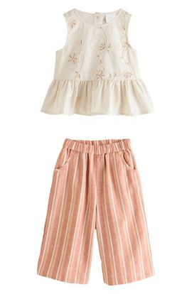 NEXT NEXT Kids' Peplum Top & Ditsy Stripe Pants Set
