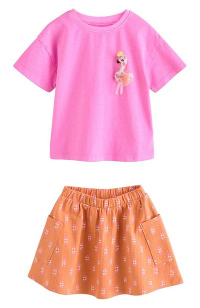 NEXT NEXT Kids' Pink Flaningo Cotton Top & Skirt Set 