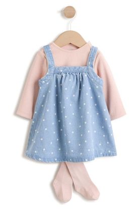 NEXT NEXT Kids' Polka Dot Denim Pinafore Set