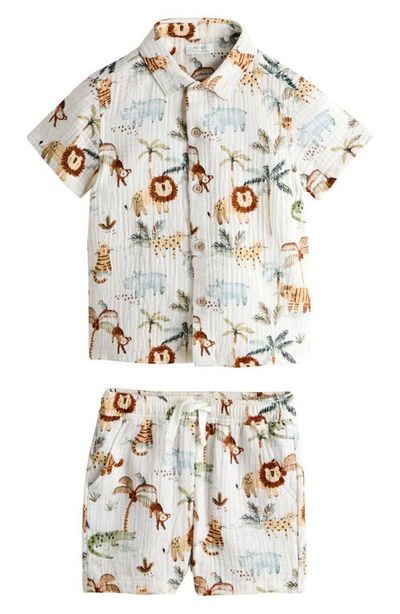 NEXT NEXT Kids' Print Cotton Gauze Button-Up Shirt & Shorts Set