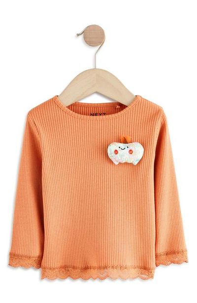 NEXT NEXT Kids' Pumpkin Appliqué Rib Long Sleeve Top