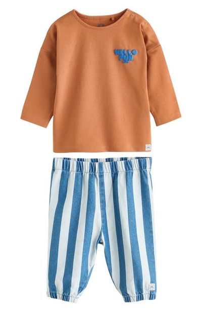 NEXT NEXT Kids' Slogan Long Sleeve Graphic T-Shirt & Stripe Jeans Set