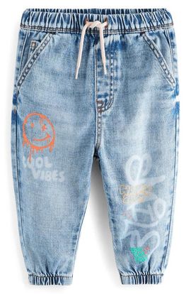 NEXT NEXT Kids' Smile Elastic Waist Graphic Jeans