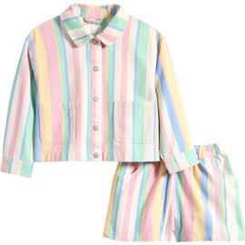 NEXT NEXT Kids' Stripe Cotton Snap-Up Jacket & Shorts Set