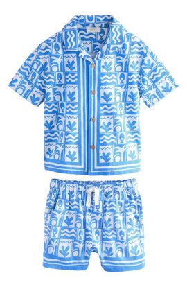 NEXT NEXT Kids' Tile Print Button-Up Shirt & Shorts Set