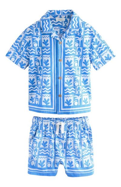 NEXT NEXT Kids' Tile Print Button-Up Shirt & Shorts Set