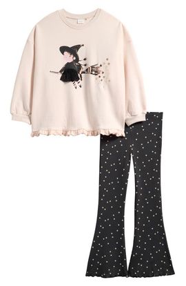 NEXT NEXT Kids' Witch Halloween Graphic Sweatshirt & Flare Leggings Set