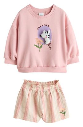 NEXT NEXT Kids' Zebra Sweatshirt & Stripe Shorts Set