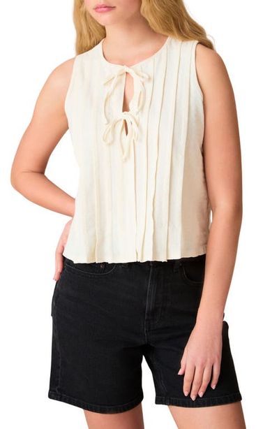 NEXT NEXT Pintuck Sleeveless Tie Front Cotton Top