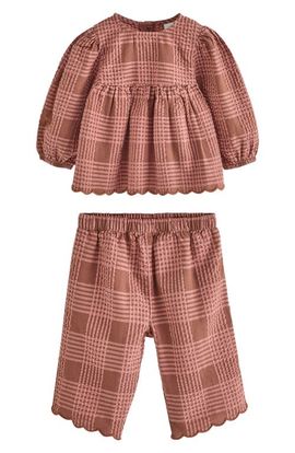 NEXT NEXT Scalloped Hem Plaid Top & Pants Set