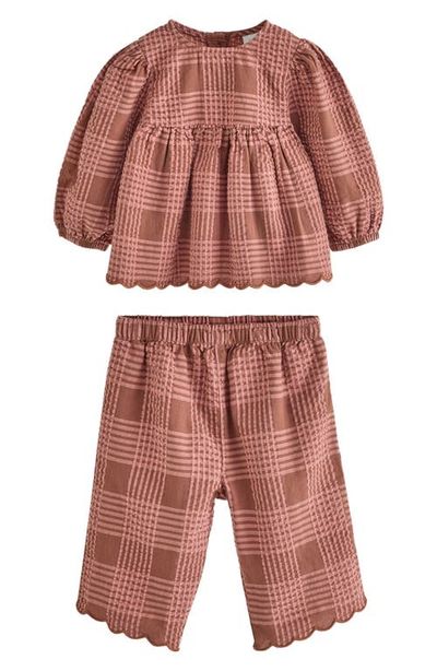 NEXT NEXT Scalloped Hem Plaid Top & Pants Set