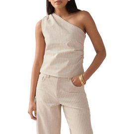 NEXT NEXT Stripe One-Shoulder Denim Top