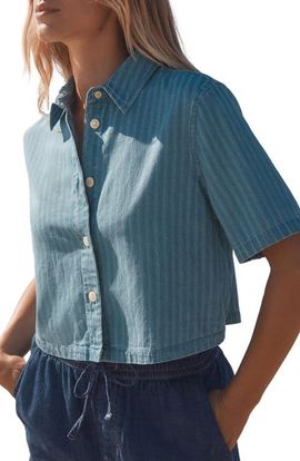 NEXT NEXT Striped Boxy Denim Button-Up Shirt