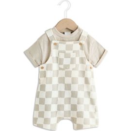 NEXT NEXT Wobbling Checkerboard Knit Overalls & Bodysuit Set
