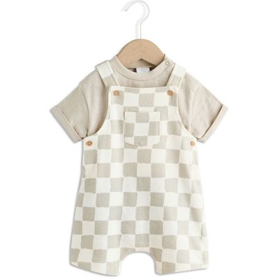 NEXT NEXT Wobbling Checkerboard Knit Overalls & Bodysuit Set