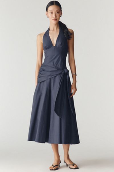 NIA Cadiz Cotton Halter Tie Midi Dress