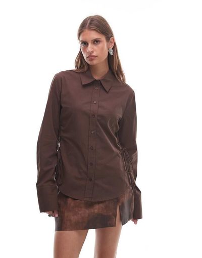 Nia NIA Alara tie detail shirt in brown