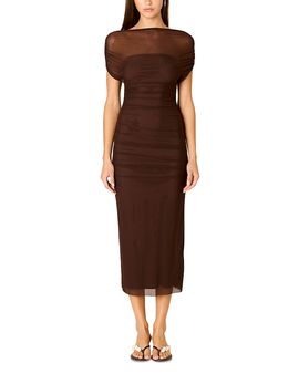 Nia Nia Aria Boat Neck Mesh Bodycon Midi Dress