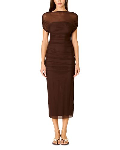 Nia Nia Aria Boat Neck Mesh Bodycon Midi Dress