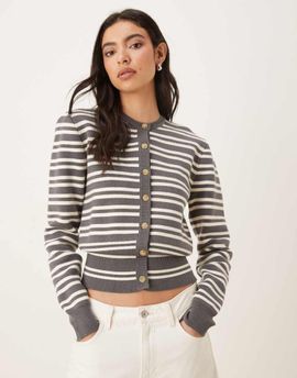 Nia Nia Baxter striped button up cardigan in gray