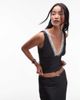 Nia NIA Celia lace trim silk top in black - 1