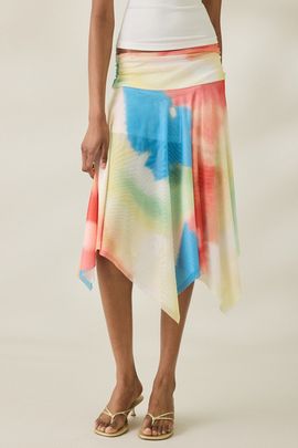 NIA NIA Eme Handkerchief Hem Midi Skirt in Chroma, Women's at Urban Outfitters