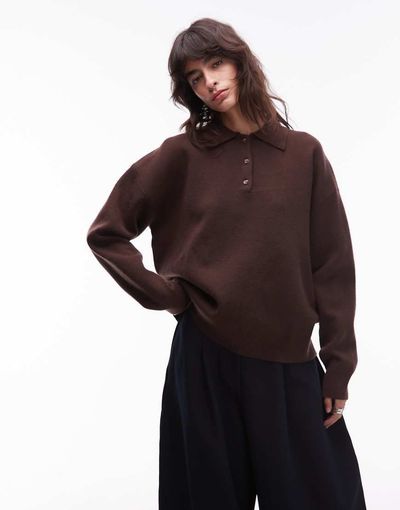 Nia NIA Marlowe long sleeve collared sweater in brown
