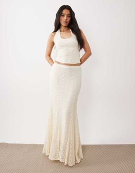 Nia NIA Normandie lace maxi skirt in ivory-White