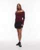 Nia NIA Saffron off shoulder long sleeve sweater in burgundy-Red - 3