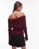 Nia NIA Saffron off shoulder long sleeve sweater in burgundy-Red - 4