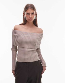 Nia NIA Saffron off shoulder long sleeve sweater in oat-Neutral