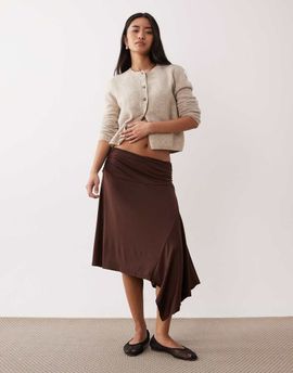 Nia NIA Vine midaxi slinky ruffle detail skirt in chocolate brown