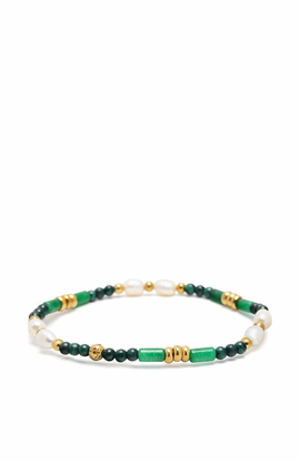 Nialaya Nialaya Agate, Malachite & Pearl Gemstone Beaded Bracelet
