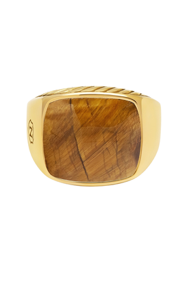 Nialaya Nialaya Gold Signet Ring With Brown Tiger Eye