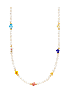 Nialaya Nialaya Pearl Choker With Flower Beads