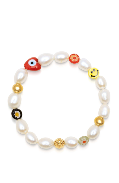 Nialaya Nialaya Smiley Face Pearl Bracelet