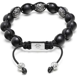 Nialaya Nialaya Trio Black Diamond Beaded Bracelet With Matte Onyx And Sterling Silver 