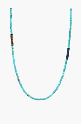 Nialaya Nialaya Turquoise Heishi Necklace With Tiger Eye And Lapis 